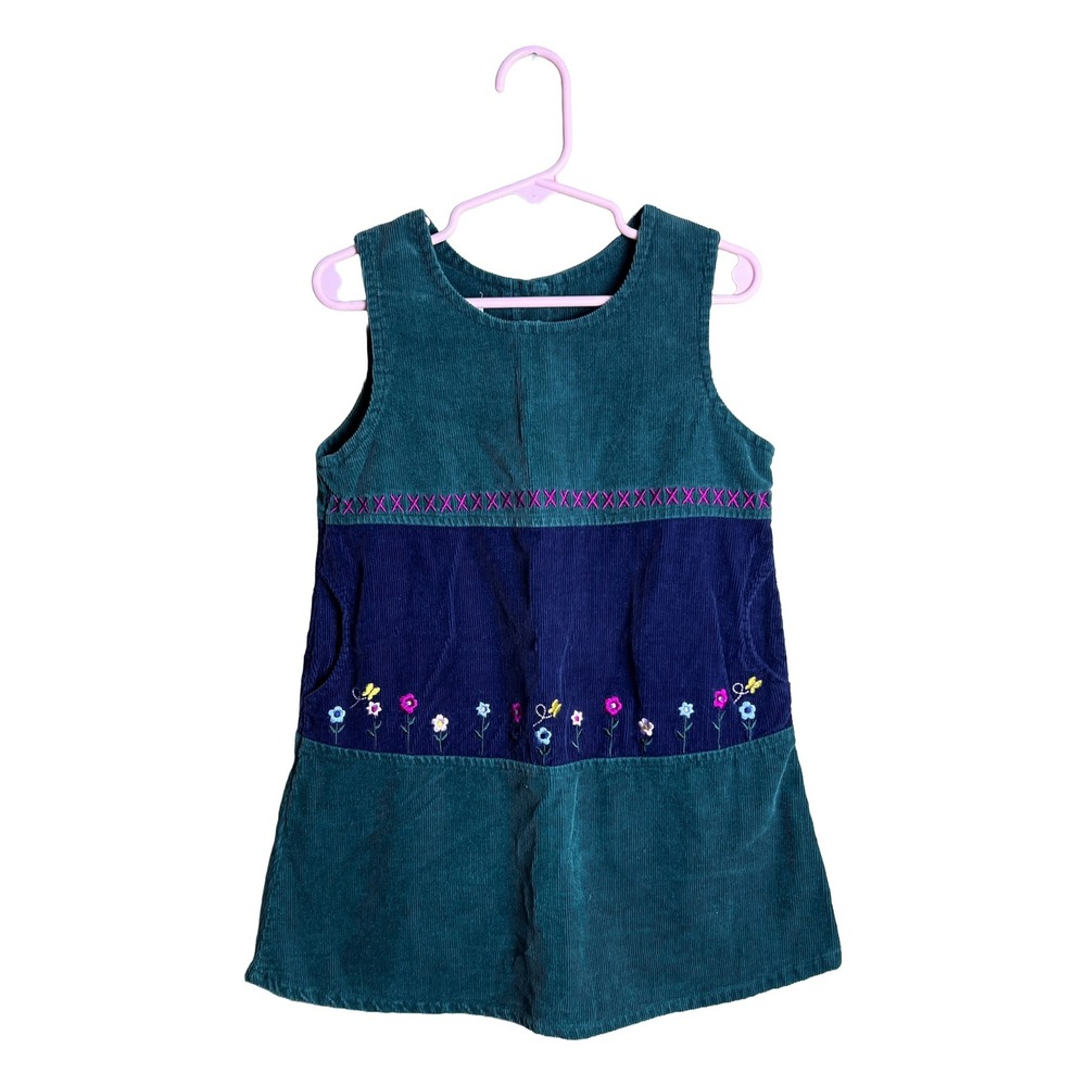 Youngland Jumper Dress 90s Vintage Toddler Girls Size 4T Cottagecore Teal